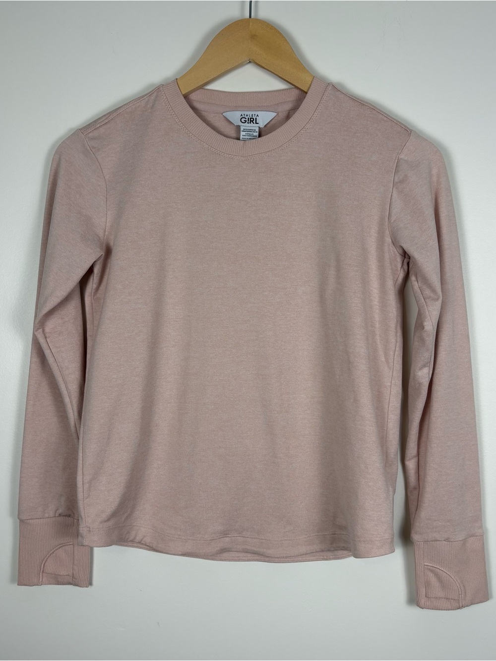 Athleta Girl Dusty Pink Long Sleeve Shirt Uptempo Sweatshirt Thumb Hole Size 12